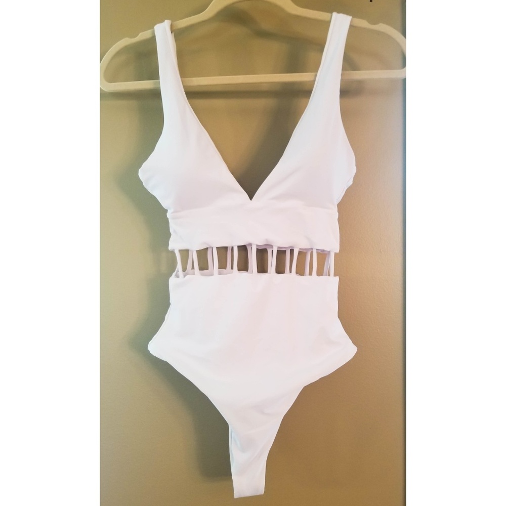 White Cut Out Waist One Piece Swimsuit